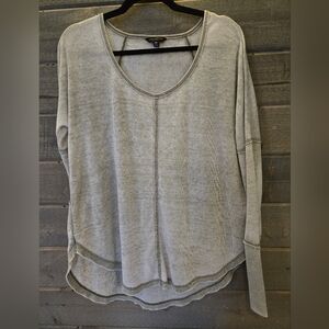 Lucky Brand Burnout Long Sleeve Sheer Top - Gray - Size Medium